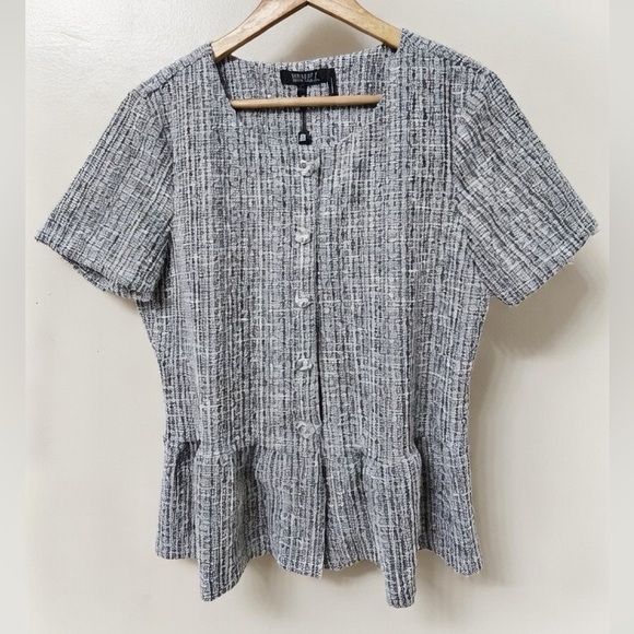 Badgley Mischka Tops - NWT  Badgley Mischka short-sleeve tweed peplum top in Large